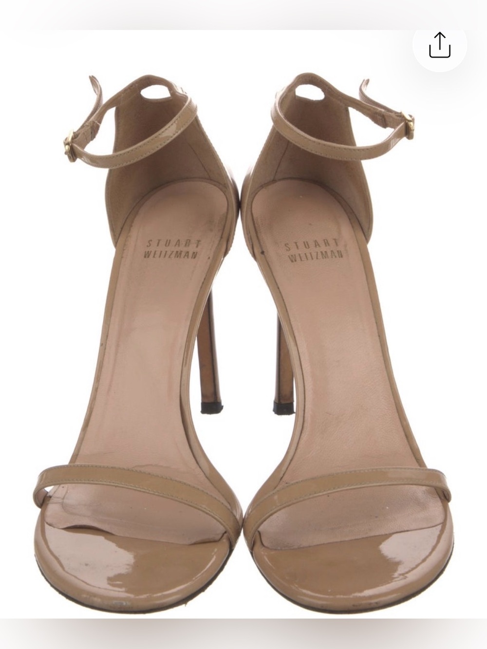 Stuart Weitzman Patent Nude Ankle-Strap Stiletto Sandal - Picture 3 of 3
